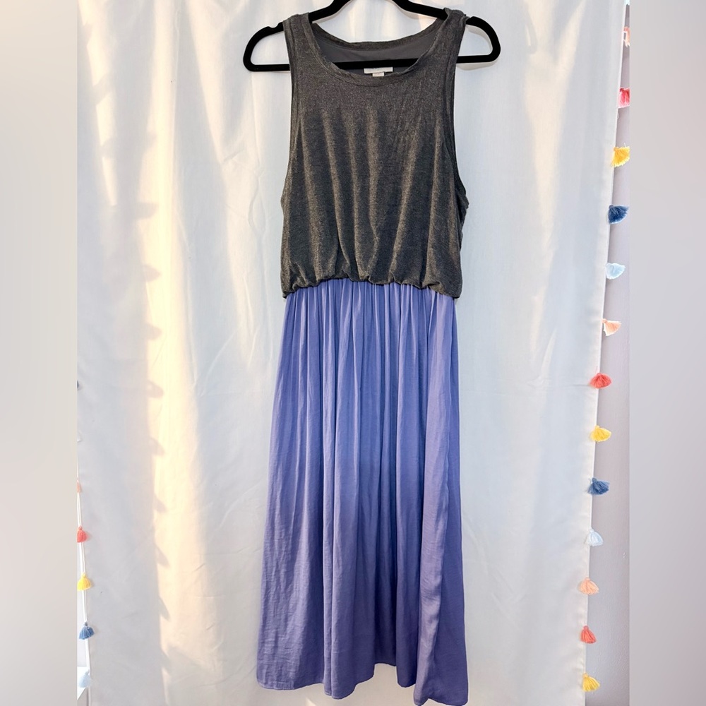 LOFT Gray and Purple Midi Dress